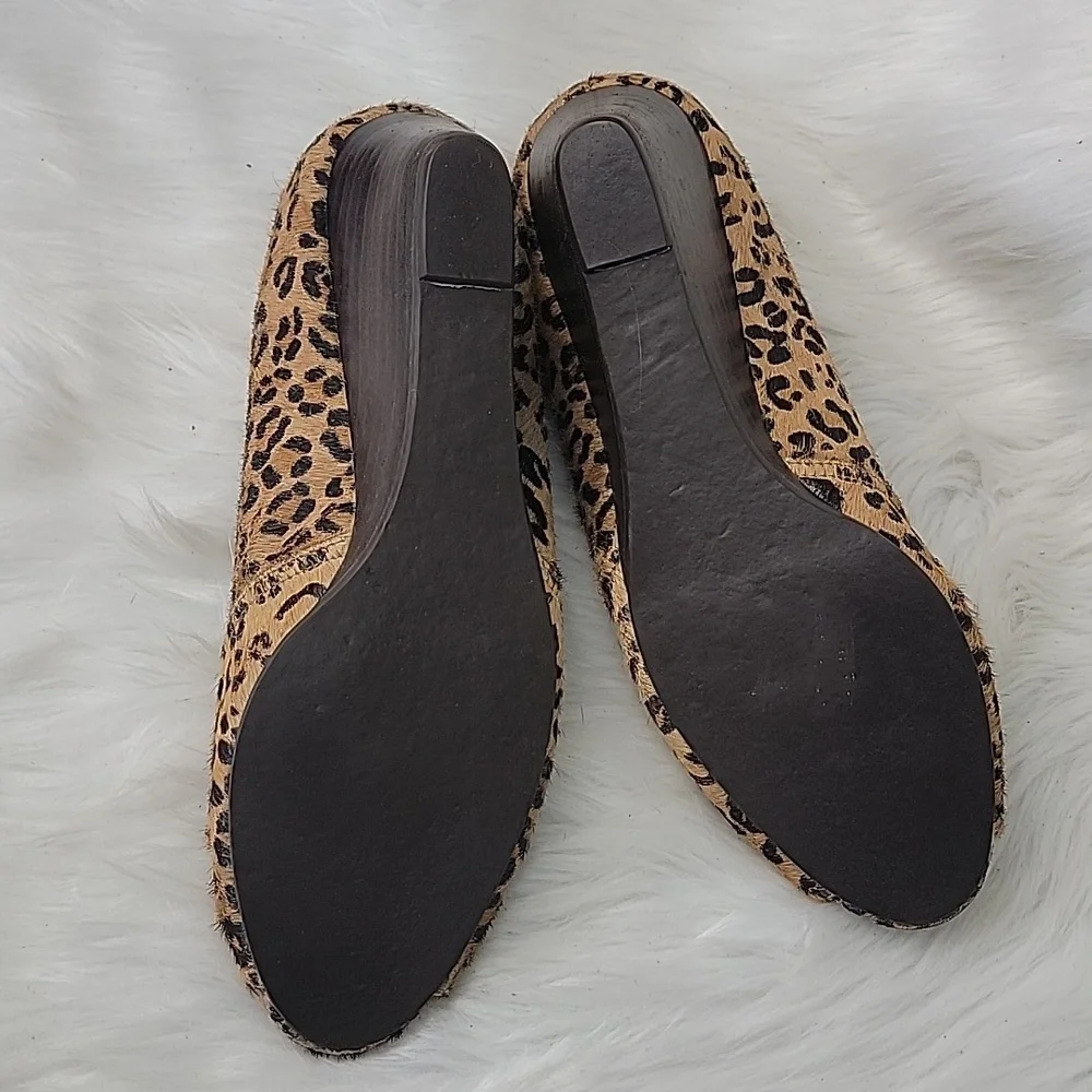 STEVEN STEVE MADDEN Bamba1 Leopard Animal Print Calf Hair Peep Toe Wedge Heels 8